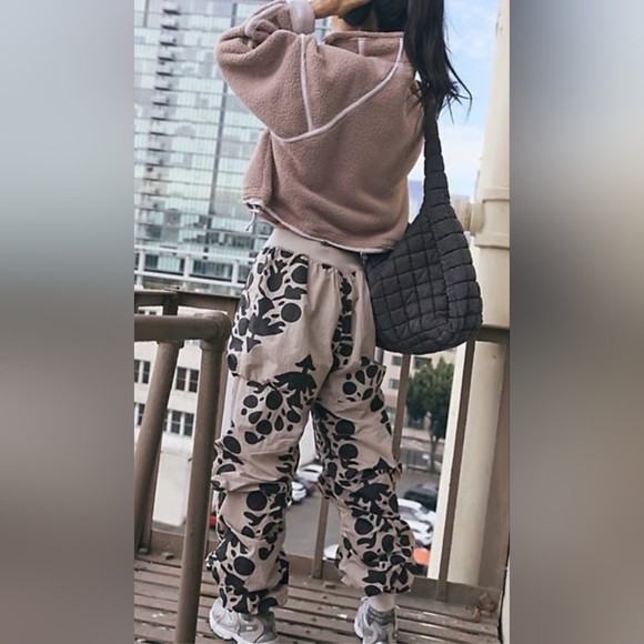 FP Movement by Free People Taupe Track Pants with Black Abstract Print - Picture 3 of 4